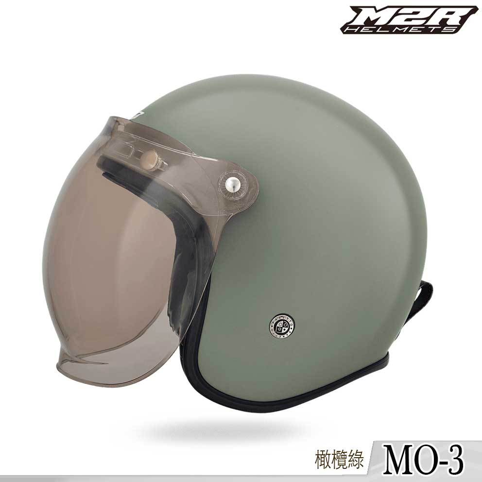 M2R MO-3 橄欖綠 泡泡鏡復古帽 MO3 內藏墨鏡  3/4罩 安全帽 內襯可拆洗 插釦 金屬釦飾／23番