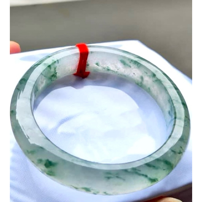 頂級放光玻璃種飄綠花厚裝正圈手鐲 附中國張證書