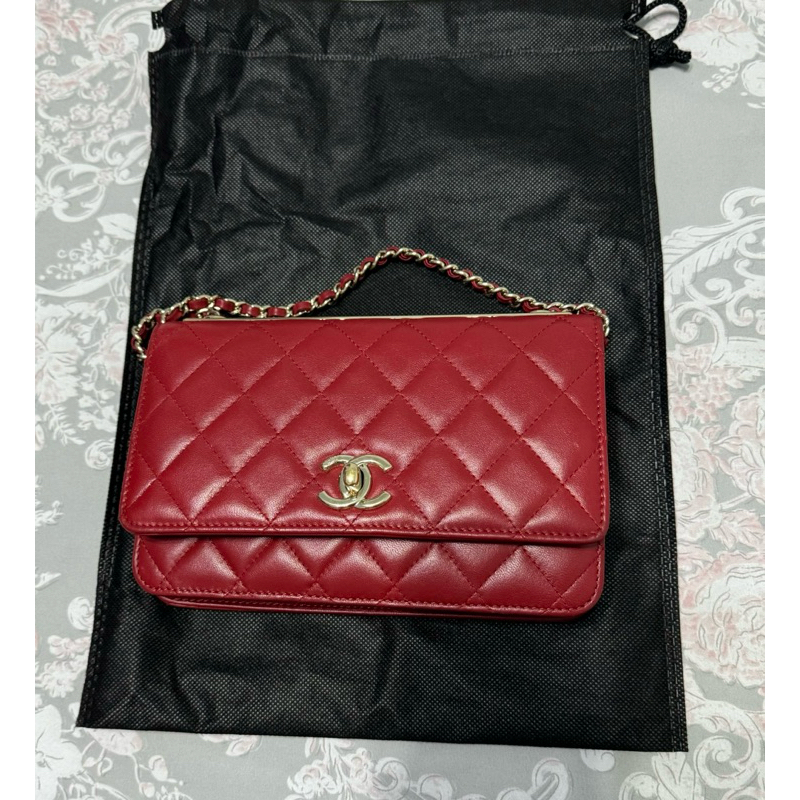 Chanel trendy cc 羊皮金扣 復古酒紅