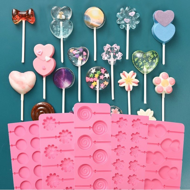▪12連▪櫻花圓片小牛造型星空棒棒糖矽膠模具/巧克力矽膠模具