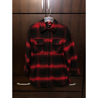 H&M 紅黑格紋 毛料針織外套