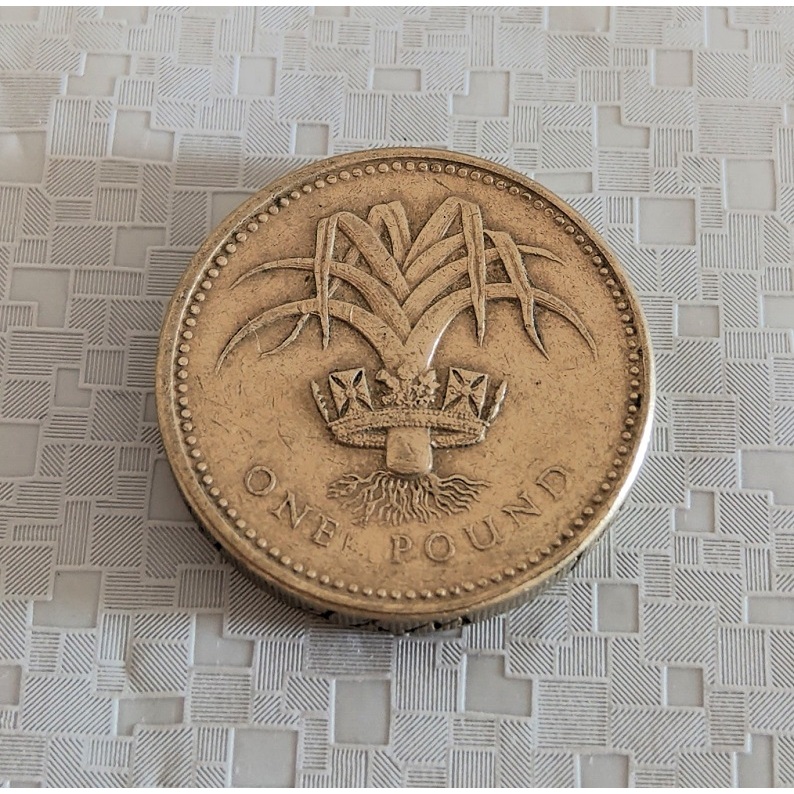1985 年 英國 伊莉莎白 2世 韭蔥 1 英鎊 Pound 古 黃銅 加厚型 紀念版 錢幣