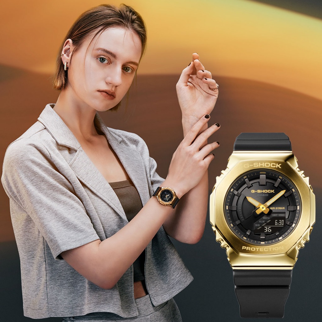 CASIO卡西歐 G-SHOCK 黑金時尚 高貴奢華 金屬錶殼 八角形錶殼 GM-S2100GB-1A_40.4mm