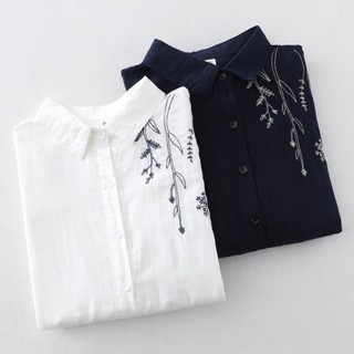 棉麻森林系刺繡襯衫上衣 獨具衣格 J7148 中大尺碼女裝