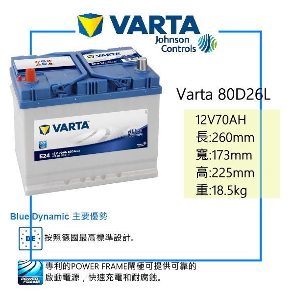 VARTA 華達電池 80D26L 免保養電池 同 48D26 系加強版