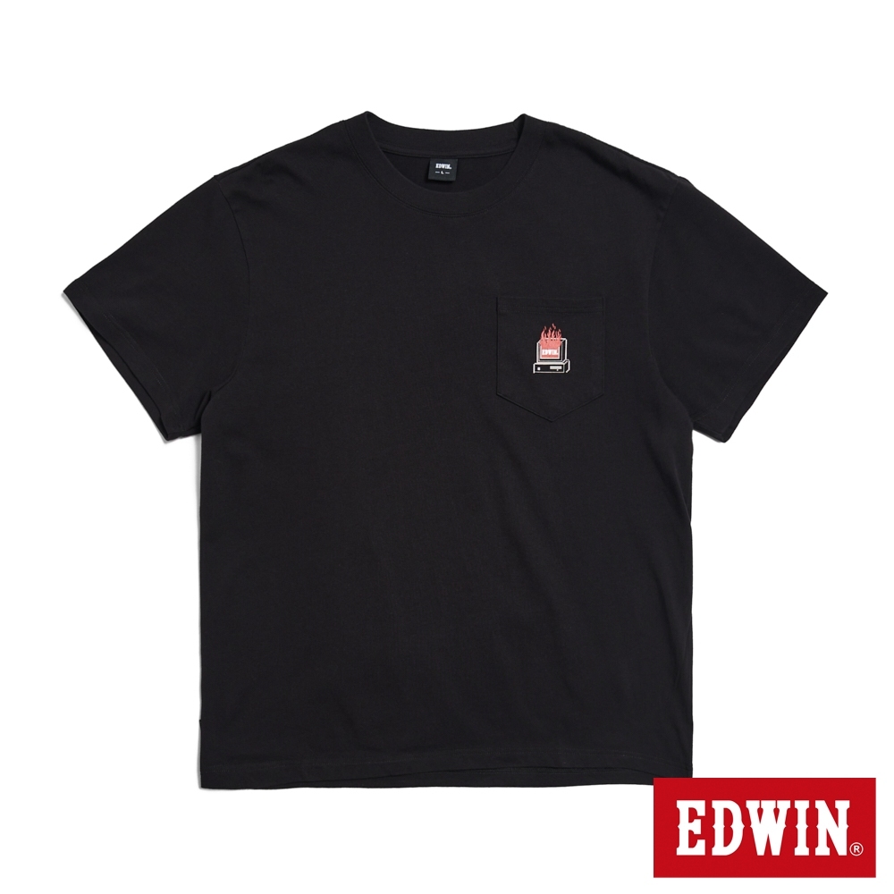EDWIN 口袋炎上印花寬版短袖T恤(黑色)-男款