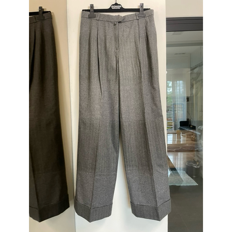 Dior-灰色毛料打折西裝式直筒褲