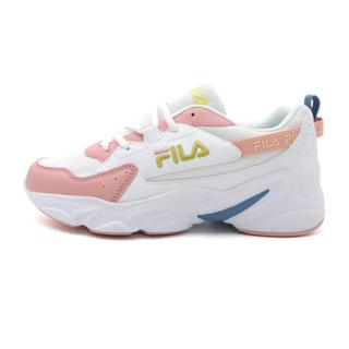 Fila 粉紅 黃 皮革 厚底 運動 休閒鞋 女款 J2280【新竹皇家5-J944X-155】