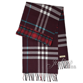 【茱麗葉精品】BURBERRY 4060115 英系格紋純羊毛針織流蘇長圍巾.紅/綠 現貨在台