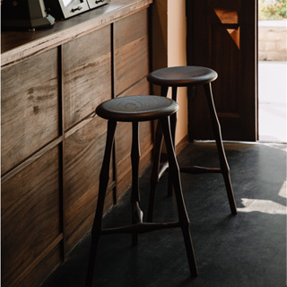 枝蔭復古吧凳中古實木家用溫莎高腳圓凳子咖啡館餐廳vintage傢具
