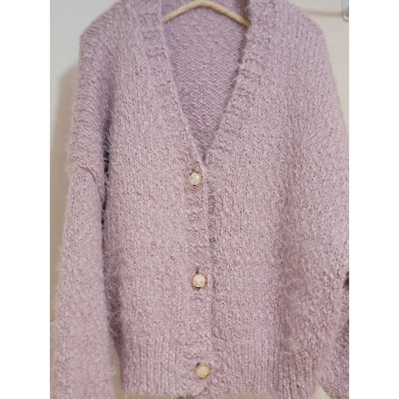 (無韓標)店面購買正韓紫色兔海馬毛柔軟開襟外套