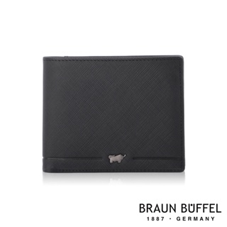 【BRAUN BUFFEL 德國小金牛】台灣總代理 格瑞克-II 8卡中間翻零錢袋短夾-黑色/BF387-318-BK