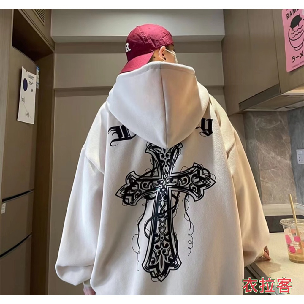 台灣出貨 連帽上衣刷毛十字架衣服 大尺碼帽T 長袖大學t 刷毛帽t 連帽衛衣女 情侶服 男裝帽踢 男生長袖W273