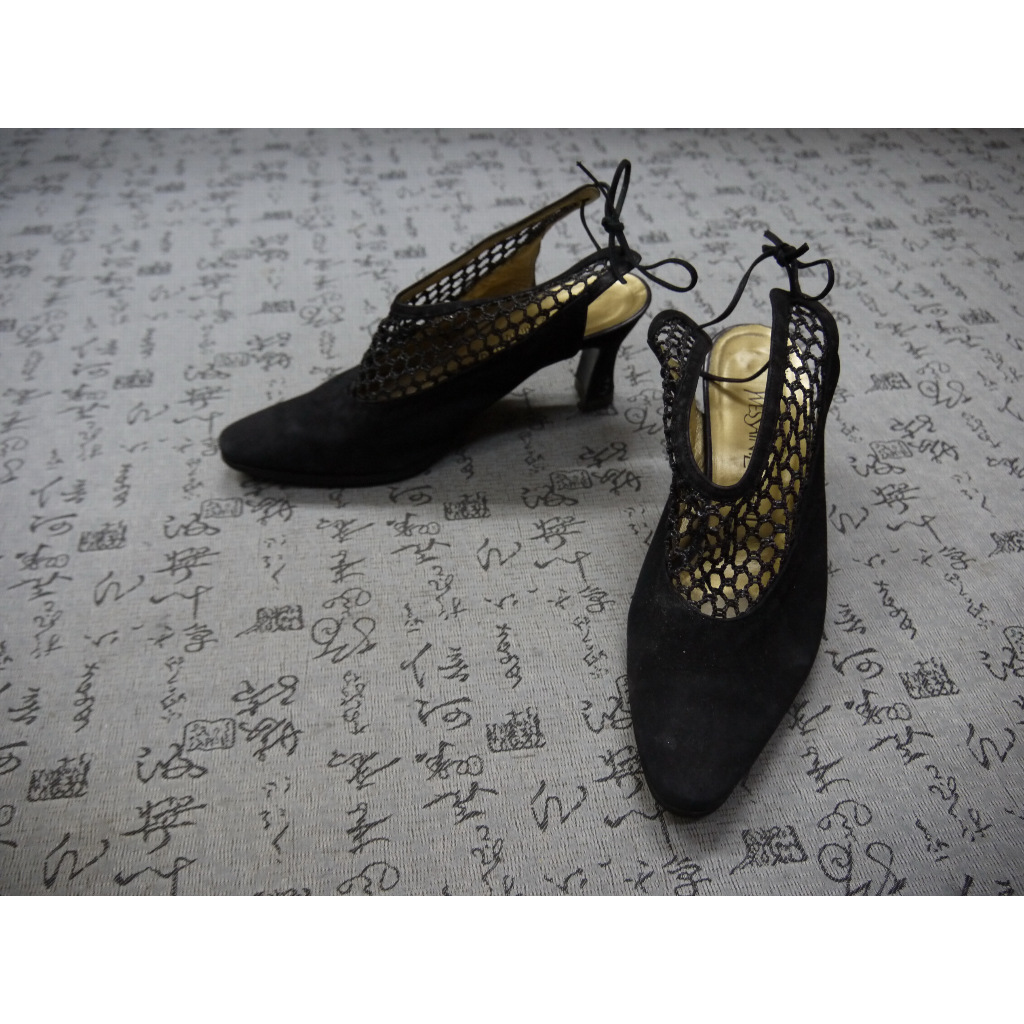 Yves Saint Laurent YSL 高級編織網飾麂皮粗跟涼鞋 USA 6 EUR 36.5 JPN 23 CM