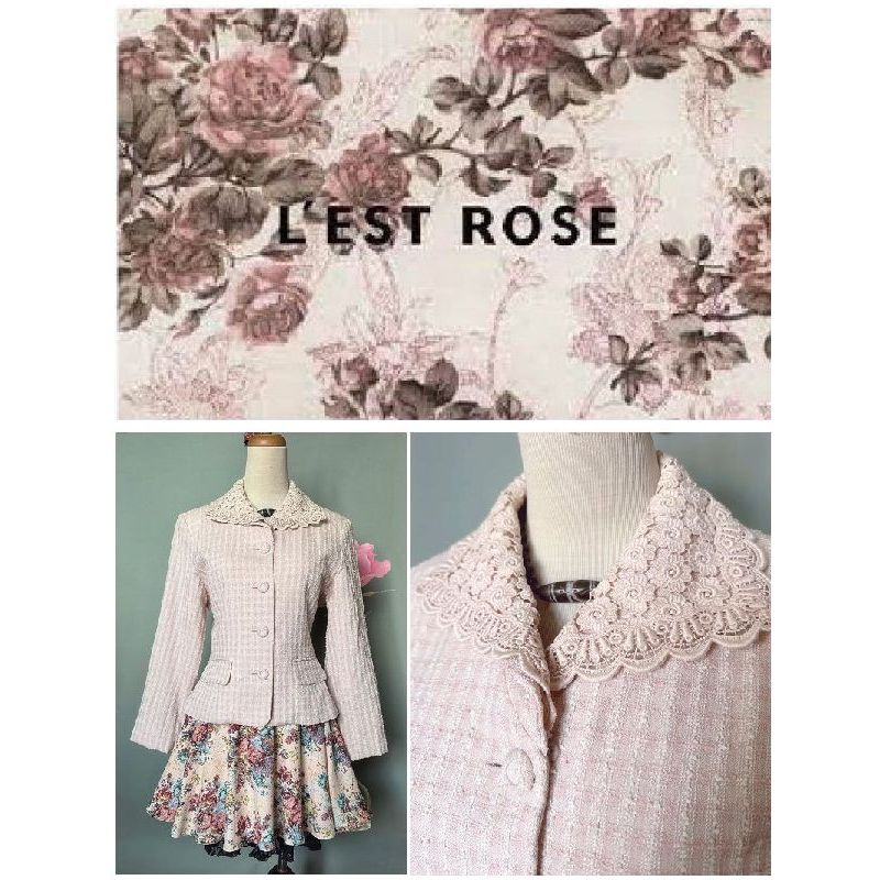 飄舞衣世界《日本品牌 L'EST ROSE》漂亮刺繡玫瑰雕花蕾絲活動領甜美小香風外套／S~M可穿