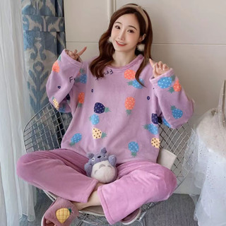 睡衣女冬珊瑚絨韓版學生可愛長袖秋冬季加厚 法蘭絨 大碼家居服套裝