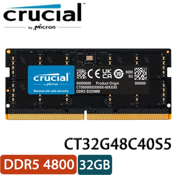 【3CTOWN】含稅 美光 Crucial DDR5 4800 32GB 筆記型記憶體 CT32G48C40S5
