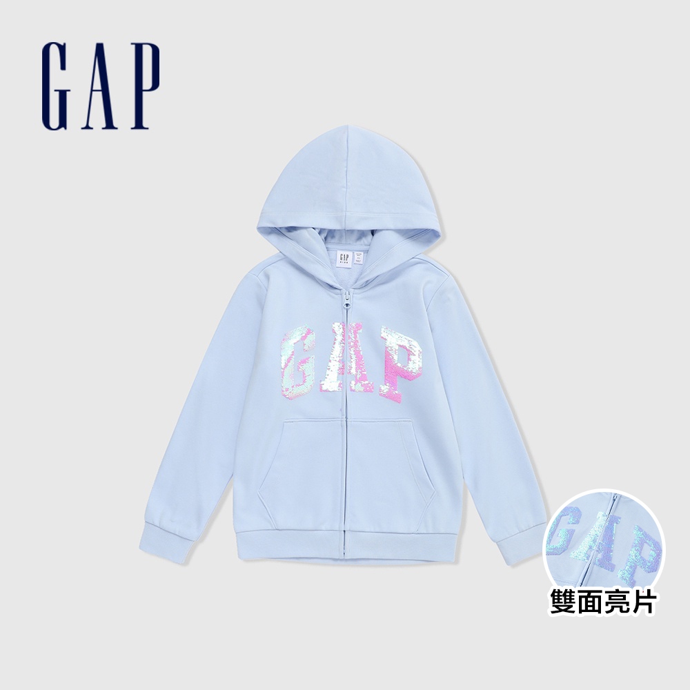 Gap 女童裝 Logo趣味連帽外套-天藍色(890205)