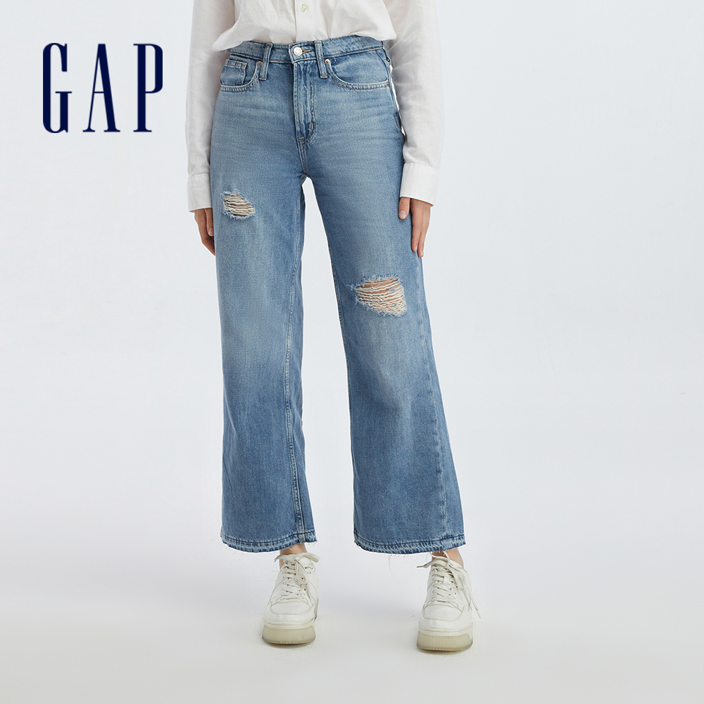 Gap 女裝 高腰牛仔寬褲-淺藍色(544494)