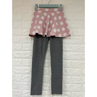 《新品上架》二手9成9新（Little moni ）/灰色搭粉紅色點點設計/整件超彈性舒適兒童褲裙。（140公分）。