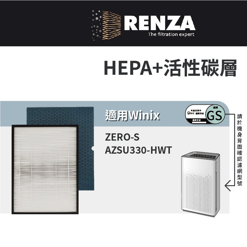 適用韓國Winix Zero-S AZSU330-HWT 17坪空氣清淨機 替換GS HEPA濾網+活性碳濾網