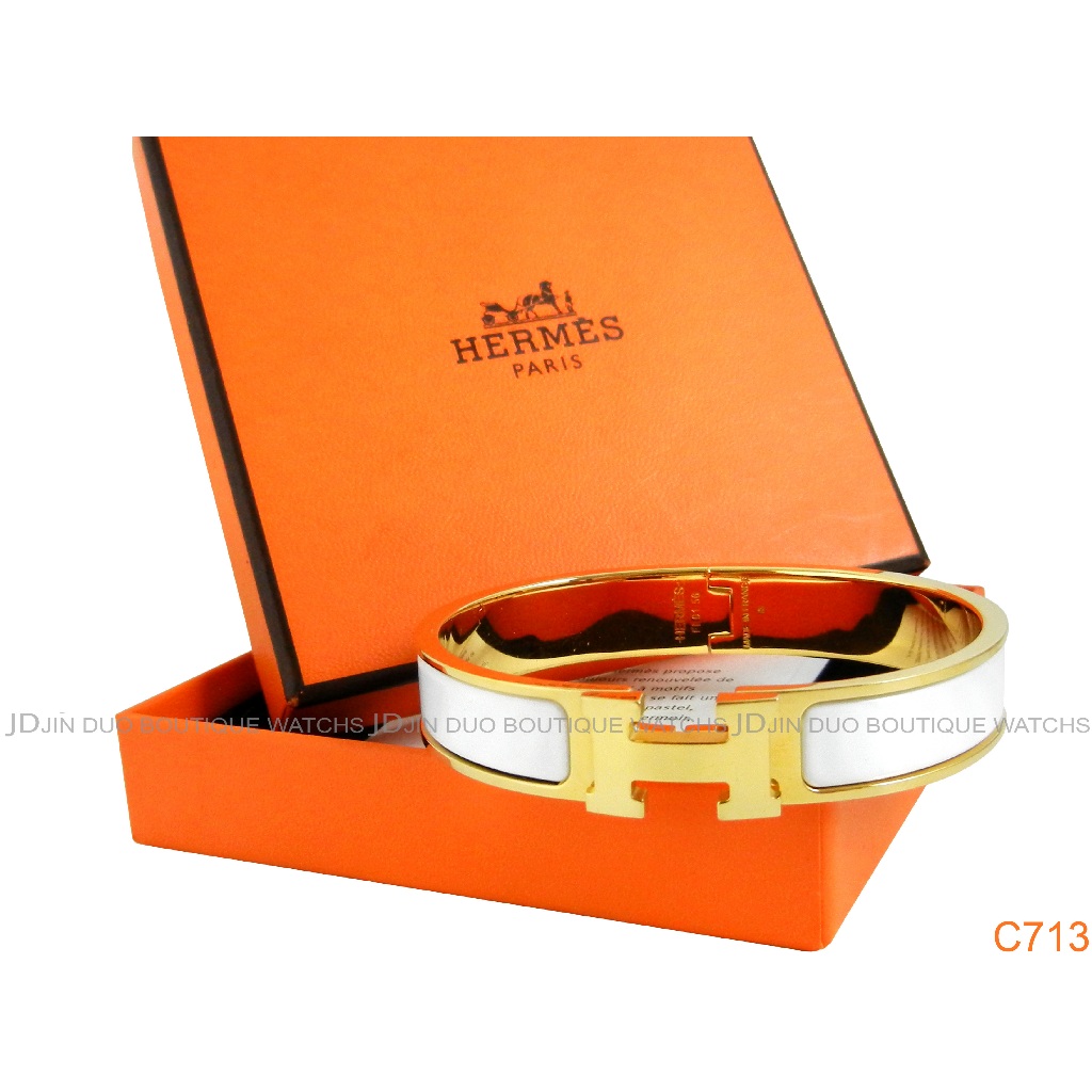 金鐸精品~C713 HERMES 愛馬仕 CLic H窄版白色琺瑯手環