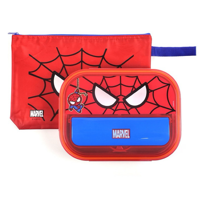 漫威英雄 蜘蛛人 不鏽鋼5格餐盤 附蓋子 手提袋 餐具收納盒 韓國製 保鮮盒 便當盒