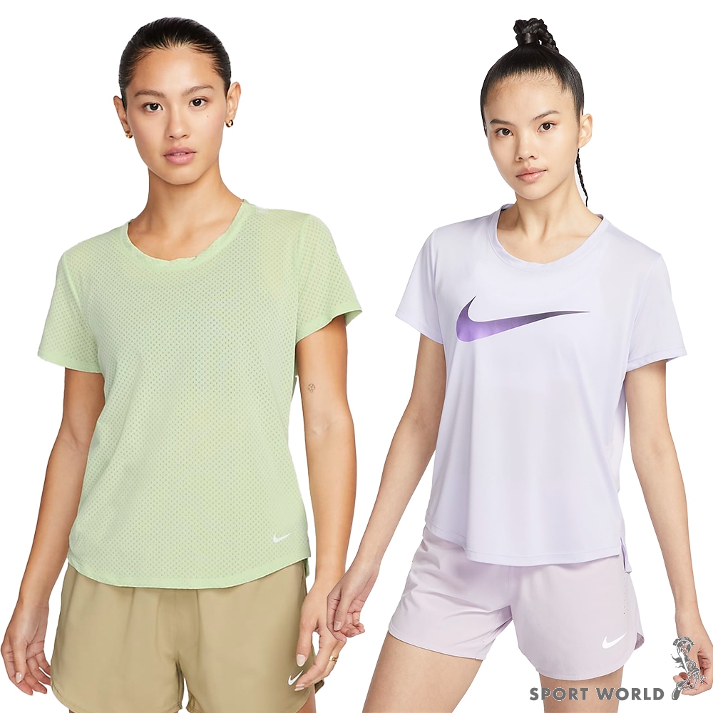 Nike 女裝 短袖上衣 慢跑 排汗 綠/紫【運動世界】DX0132-343/DX1026-536