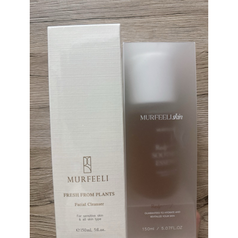 全新MURFEELI 透光舒緩潔顏露150ml/紅蔘舒緩保濕水150ml/富勒烯無痕修護精露30ml/大容量隨行杯冷水杯