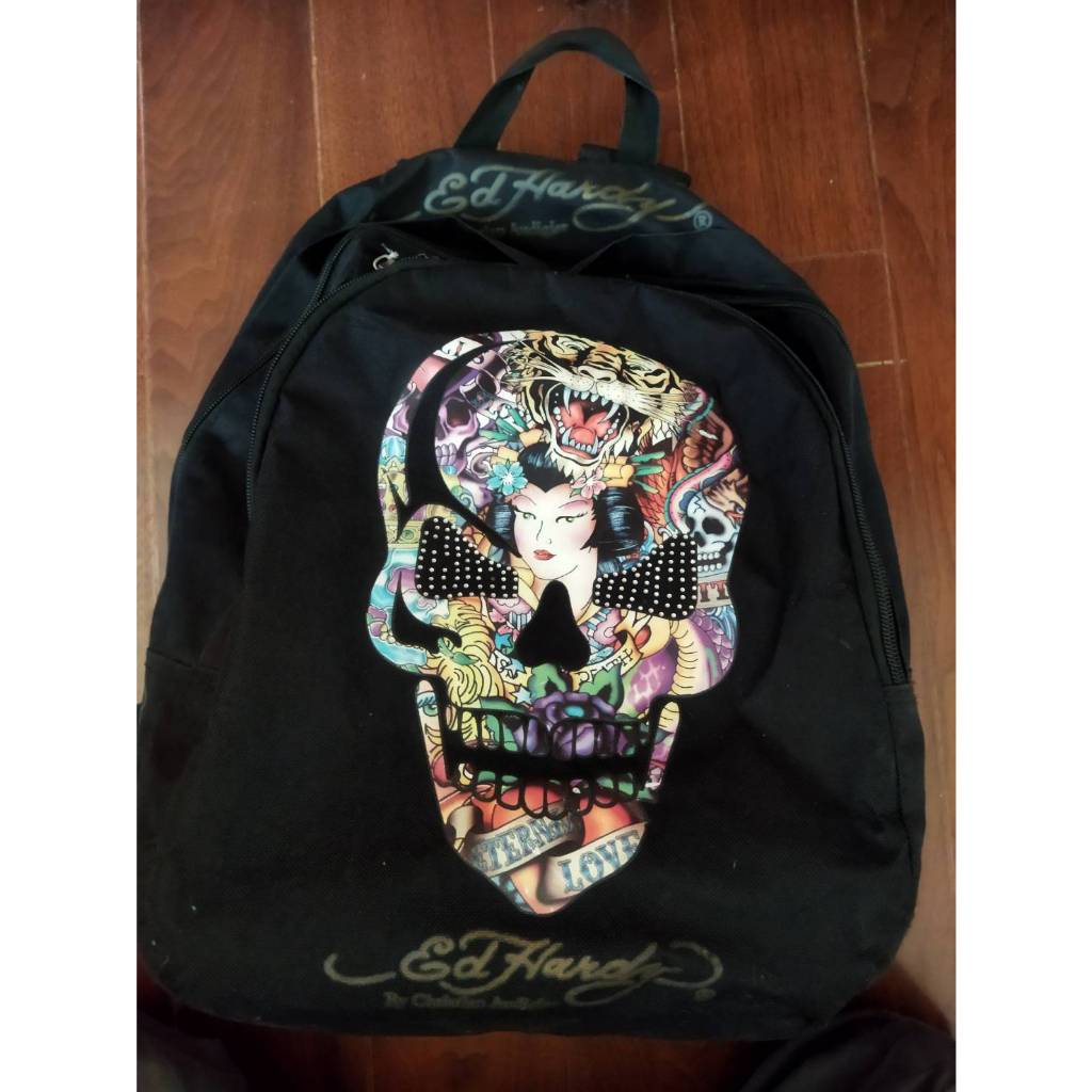 ED Hardy 骷髏頭 老虎 藝妓 後背包 二手