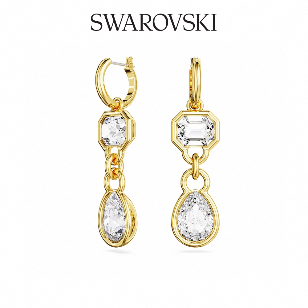 SWAROVSKI 施華洛世奇 Dextera 水滴形耳環 混合式切割 白色 鍍金色色調