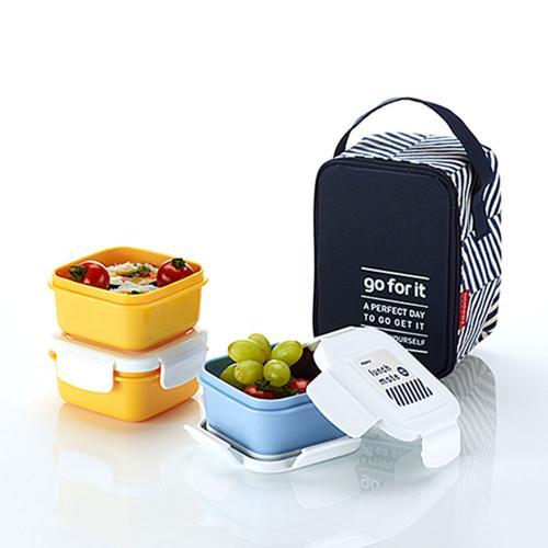 [現貨出清]【韓國KOMAX】迷你餐盒三件組(附提袋)-藍《WUZ屋子-台北》餐盒 便當盒 提帶
