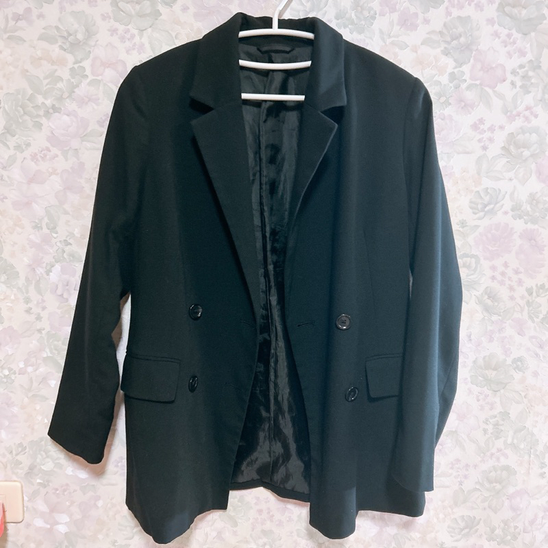 二手衣物-GU女雙排扣西裝外套-黑色西裝外套