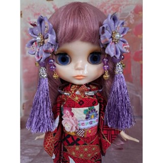 小禎雜貨 串珠流蘇紫色 和風手工花朵髮夾 和服 花朵髮夾 小布娃娃頭飾 大人 小孩 小布娃娃 美樂娃娃都可使用