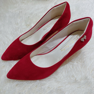 Ann’S完美氣質-小蝴蝶結鑽扣尖頭低跟鞋6cm-紅 43號 可當婚鞋