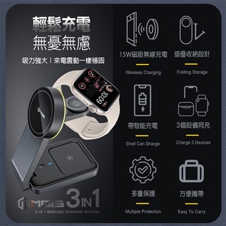 手錶充電座 磁吸充電 MOIS 摩世 三合一磁吸無線充電座 iPhone MagSafe Apple Watch