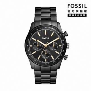 【FOSSIL 官方旗艦館】Sullivan 黑光環多功能三眼手錶 黑色不鏽鋼錶帶 44MM BQ2856