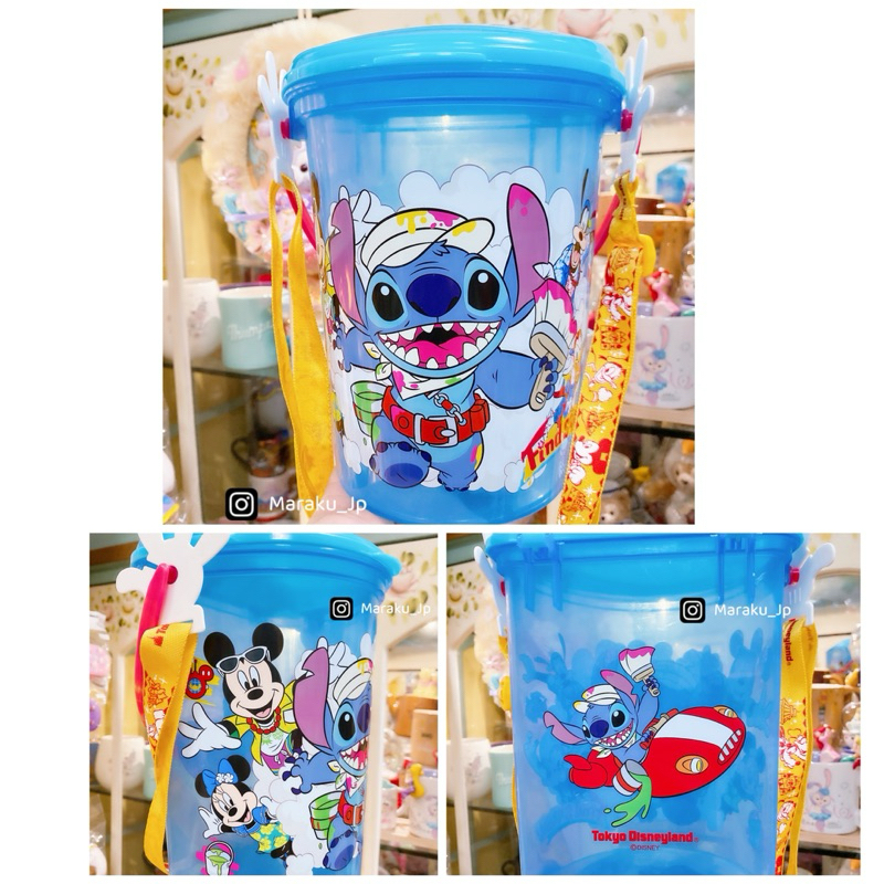 二手絕版老物🇯🇵日本東京迪士尼 米老鼠 米奇 史迪奇 爆米花桶 爆米花 收納桶 置物桶 玩具收納桶［小悅虎日貨🐯］