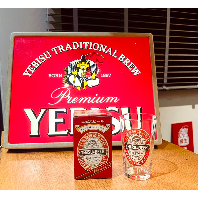 【 shower’s 】YEBISU 惠比壽啤酒 明治23年款 復古福神彩標logo 啤酒杯 全新正品 日本帶回 昭和