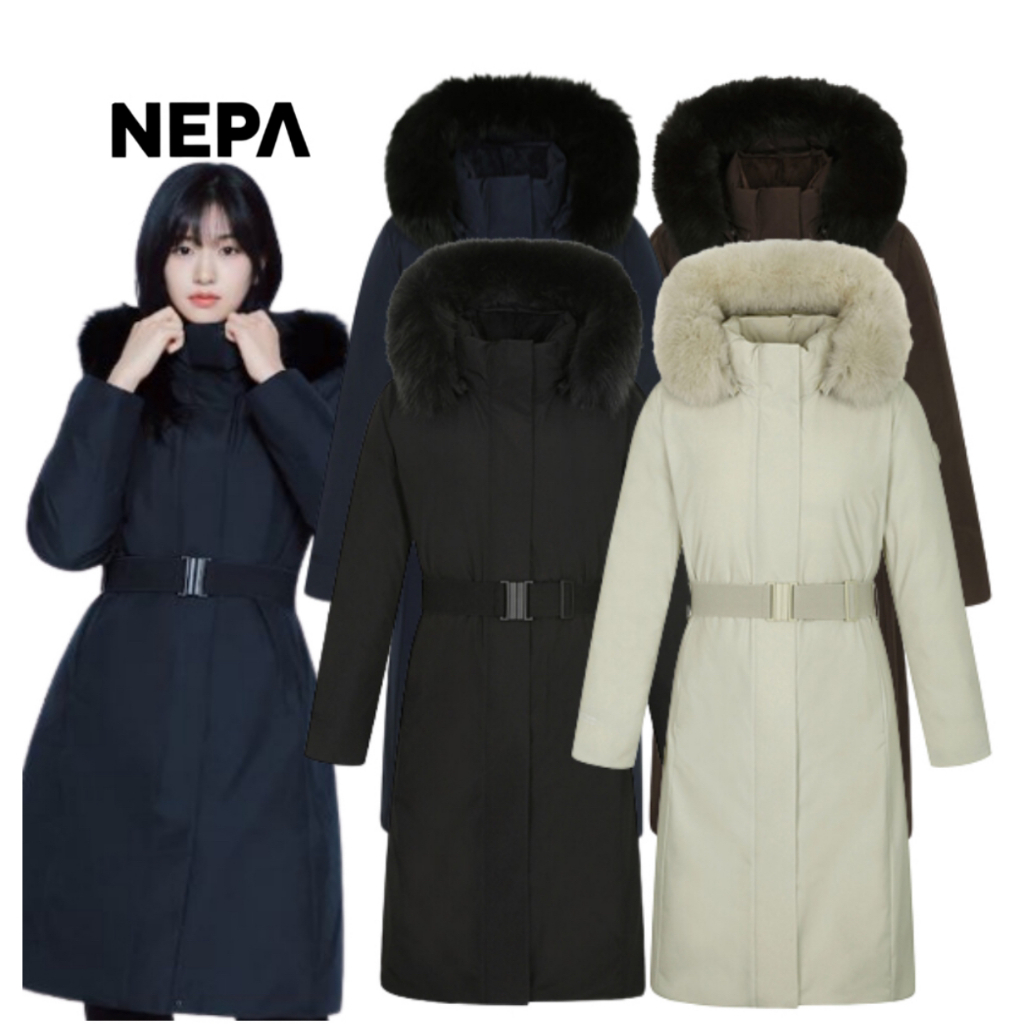 韓國 Nepa 女裝 Arte TR Down JKT Gore-Tex長版羽絨外套 浣熊毛皮草連帽腰帶長版羽絨外套