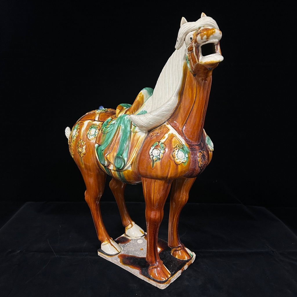 唐朝 三彩馬俑 中國 陶器 藝術品 收藏 古玩