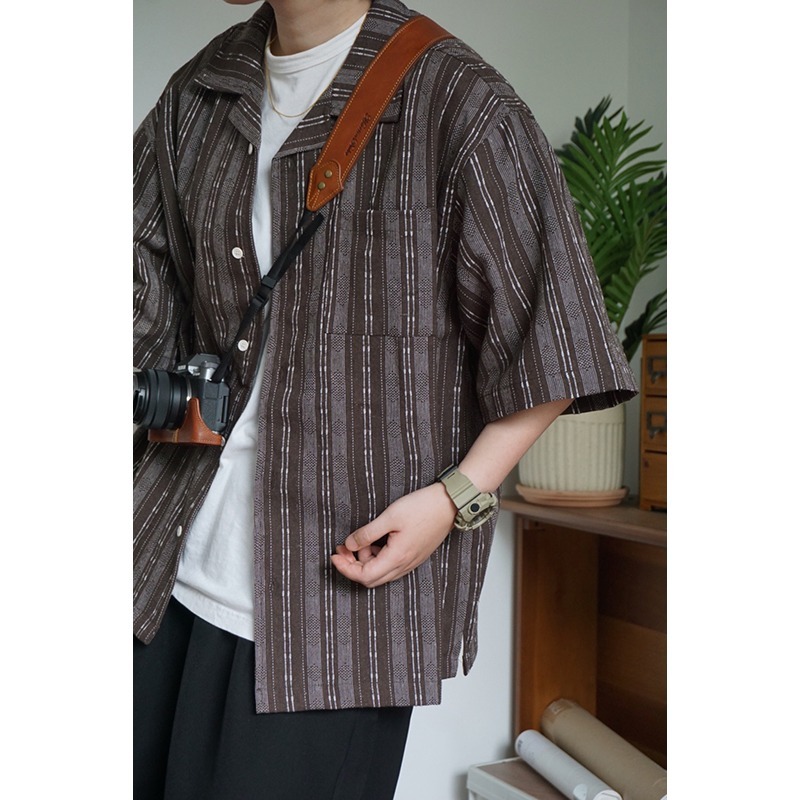 竹北 Goofing-off |日系復古 民族圖騰條紋設計 男女寬鬆古巴領短袖襯衫