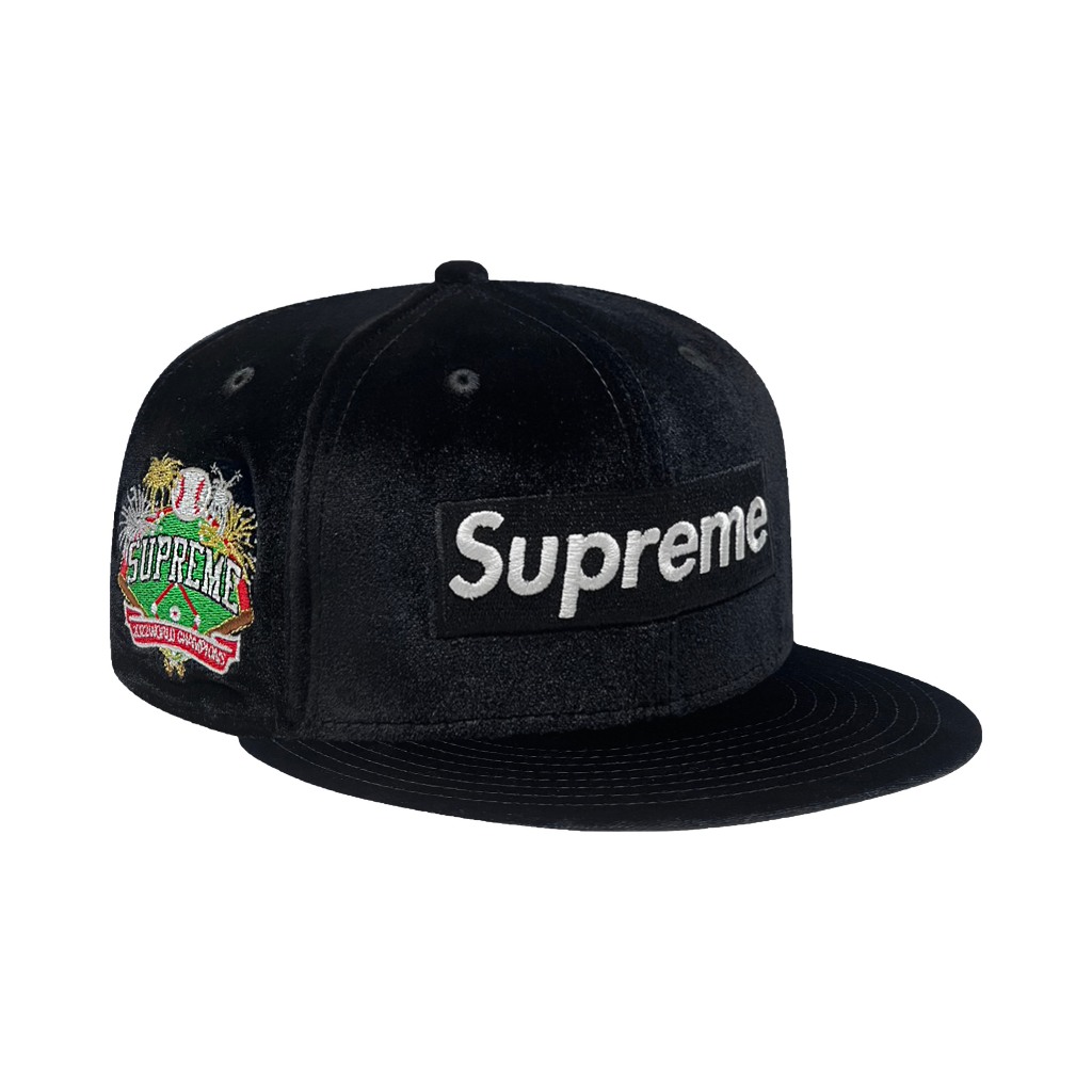 SUPREME X NEW ERA 5950 VELOUR BOX LOGO 黑 絨布 棒球帽【TCC】