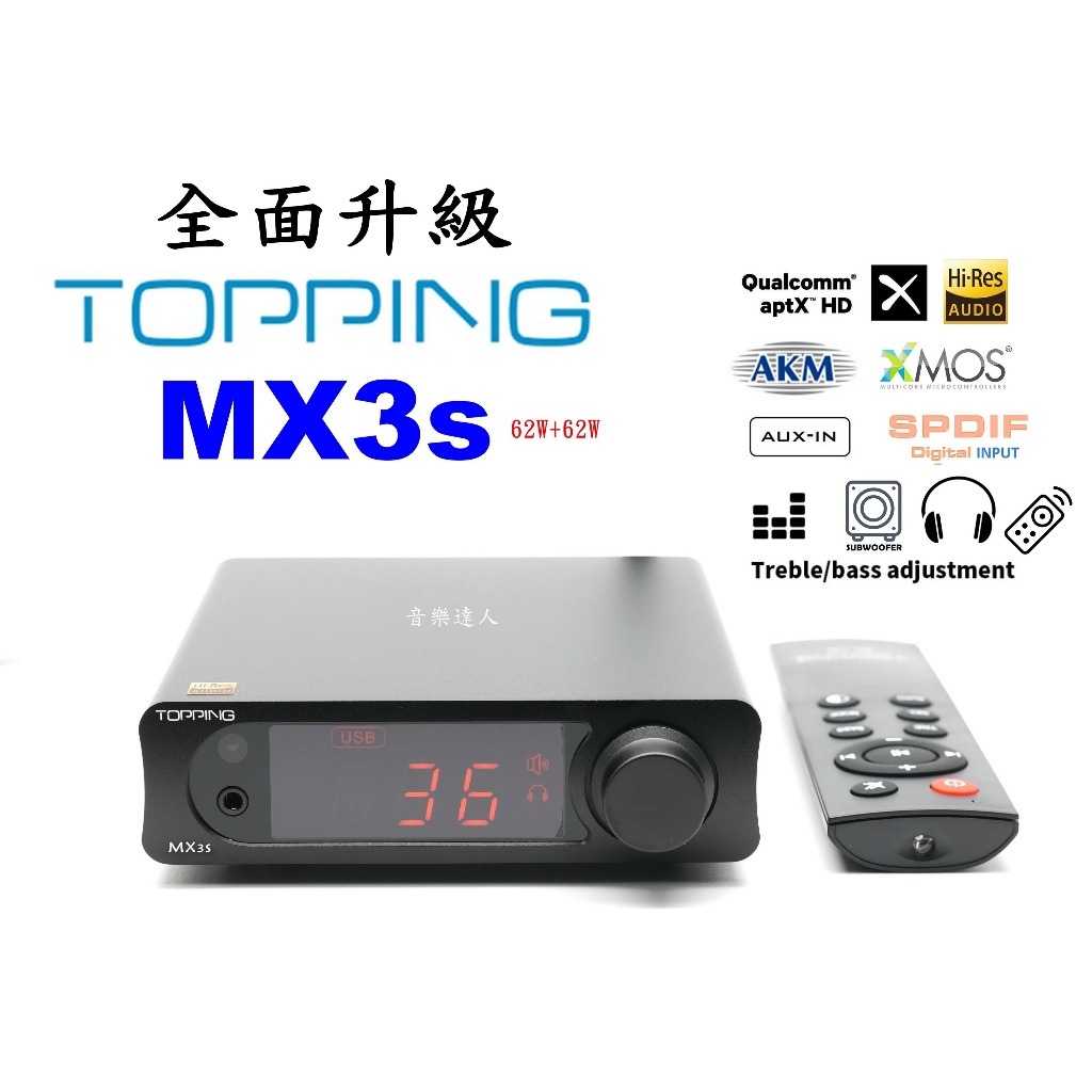 "台灣有現貨"拓品 TOPPING MX3s D類 多功能擴大機 可調高低音+耳機+低音輸出+搖控器