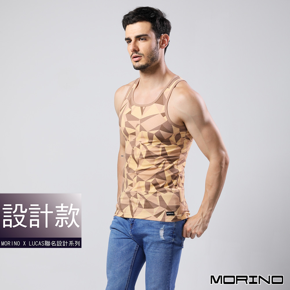 【MORINO】幾何迷彩時尚運動背心_棕色 MO5112型男 潮男 健身 男背心 LUCAS聯名款