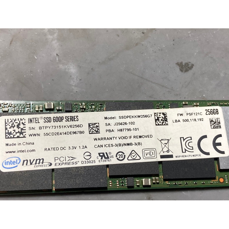 intel INTEL® SSD 600P SERIES 256G 故障品