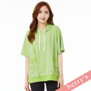 betty’s貝蒂思(31) 素面拼接抽繩落肩寬版連帽T-shirt(淺綠色)