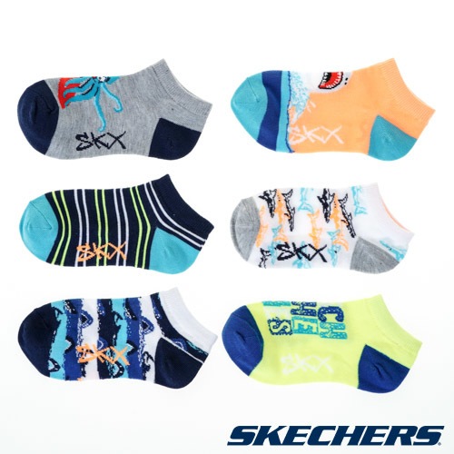 [麥修斯]SKECHERS 童襪 6雙組 S117671-801 襪子 厚底 吸濕排汗 柔軟材質 兒童運動襪