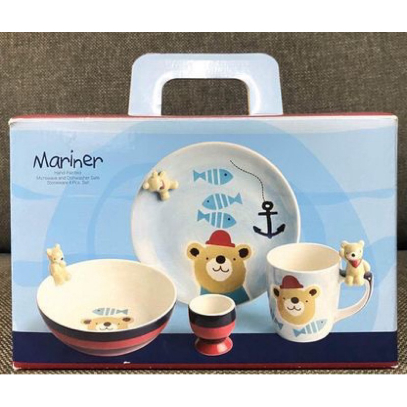 全新 HOLA 水手小熊餐具四件組  陶瓷餐具 馬克杯 餐盤 碗 蛋杯 小熊餐具 水手熊