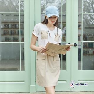 MA‧TSU Mi V領率性口袋造型收腰洋裝(白.深藍)